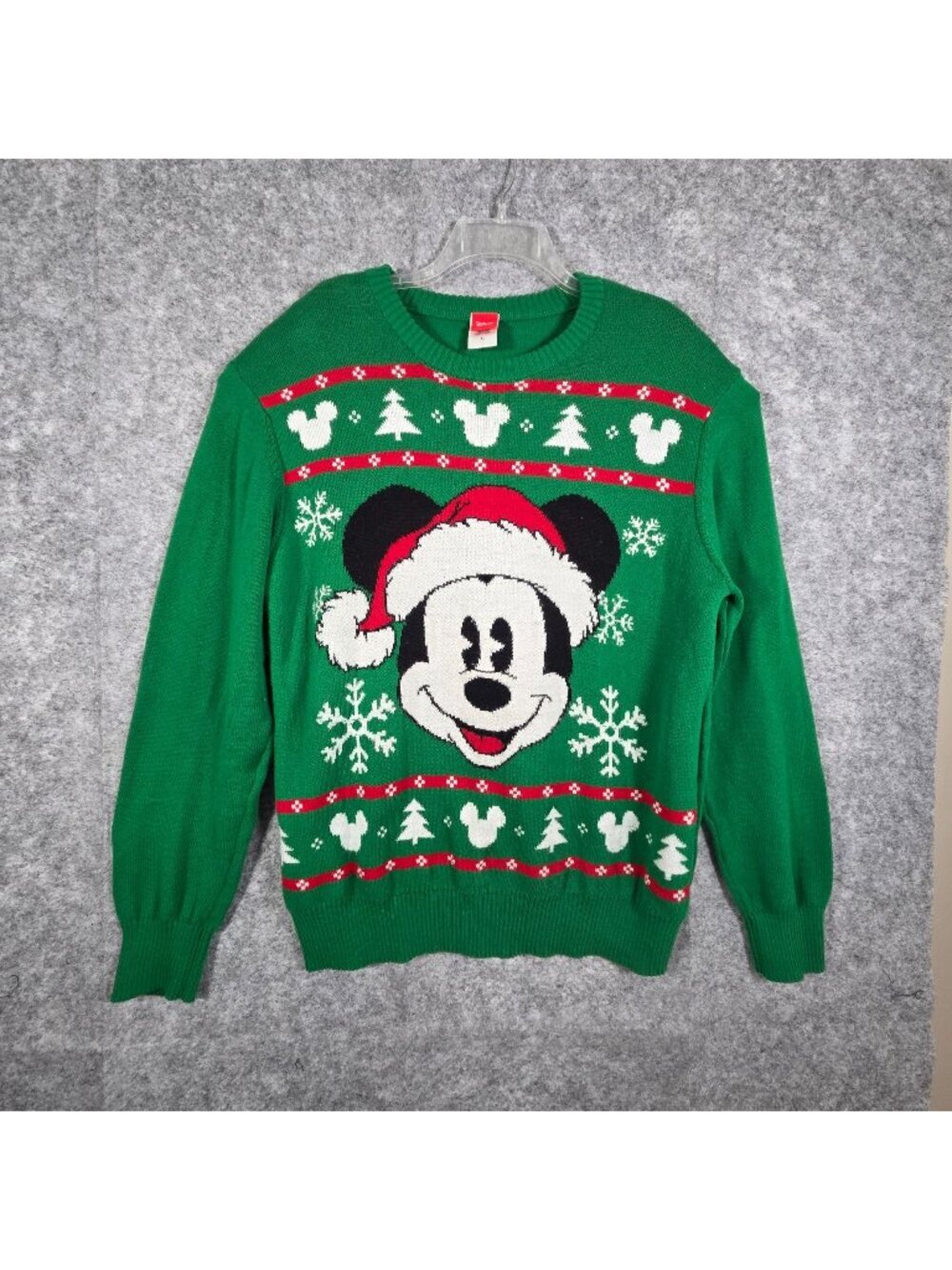 Disney Mickey Mouse Men’s Christmas Sweater Green Santa Hat Holiday Pullover Siz